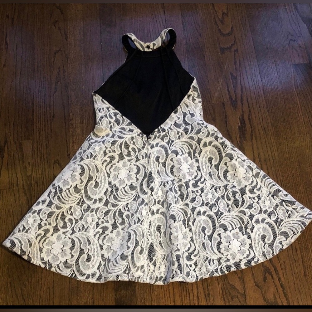 Floral Lace Halter Black White Size S Dress Regency Glam Marilyne Monroe Style - Picture 6 of 7